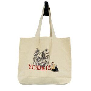 Handmade Embroidered Yorkie Yorkshire Terrier Dog Breed Tote Bag Natural Canvas